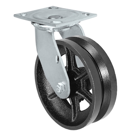Casterhq 6"x2" V-Groove Wheel, Swivel Caster, Plate Size: 4-1/2"x6-1/4" ,  35CS620VG84B-04